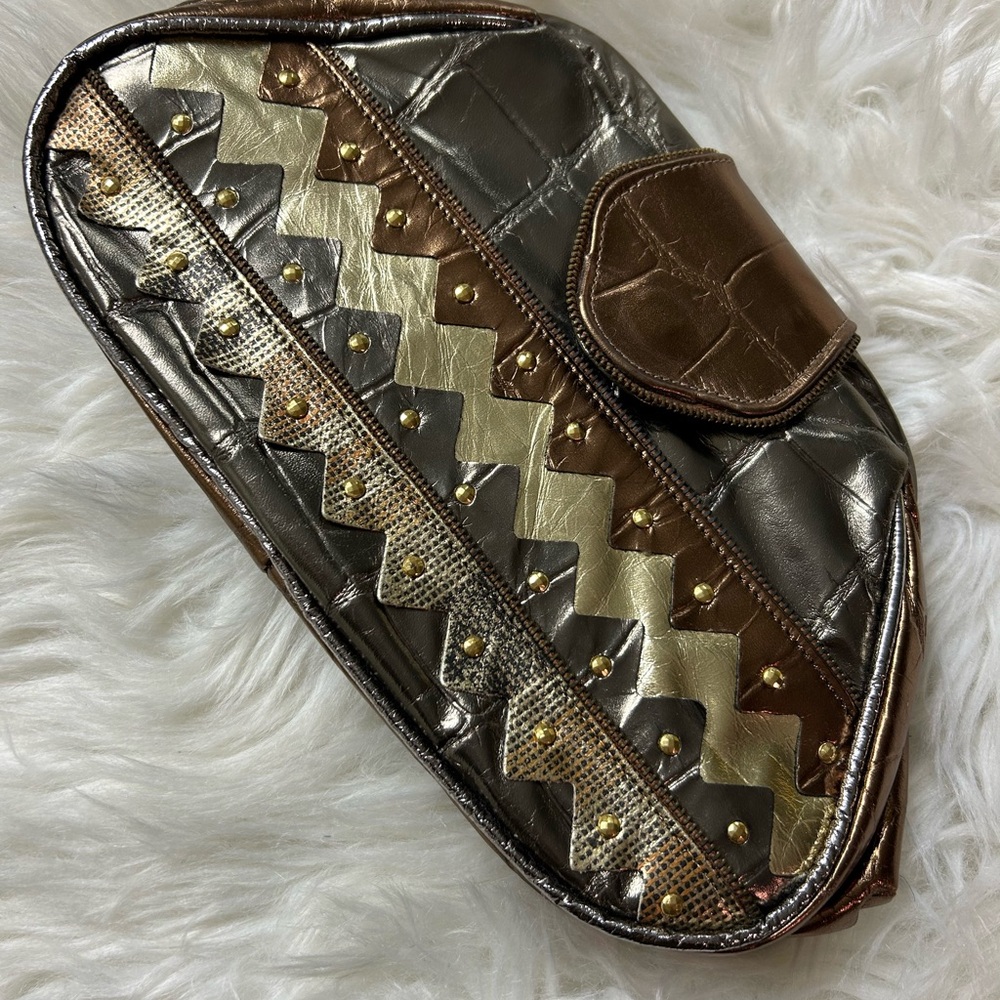 Gold and Silver Geometric Clutch with Metallic Accents vintage
